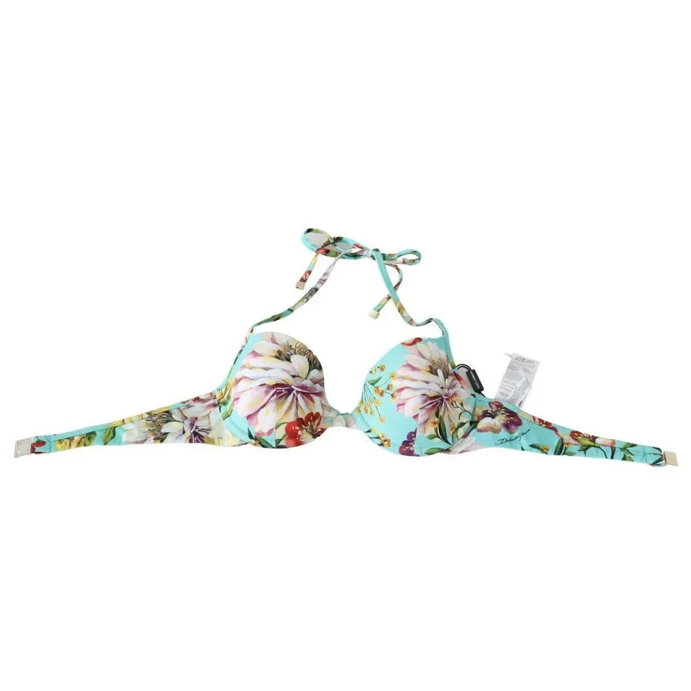Dolce & Gabbana Mint Green Floral Print Beachwear Bikini Tops - Picture 3 of 4